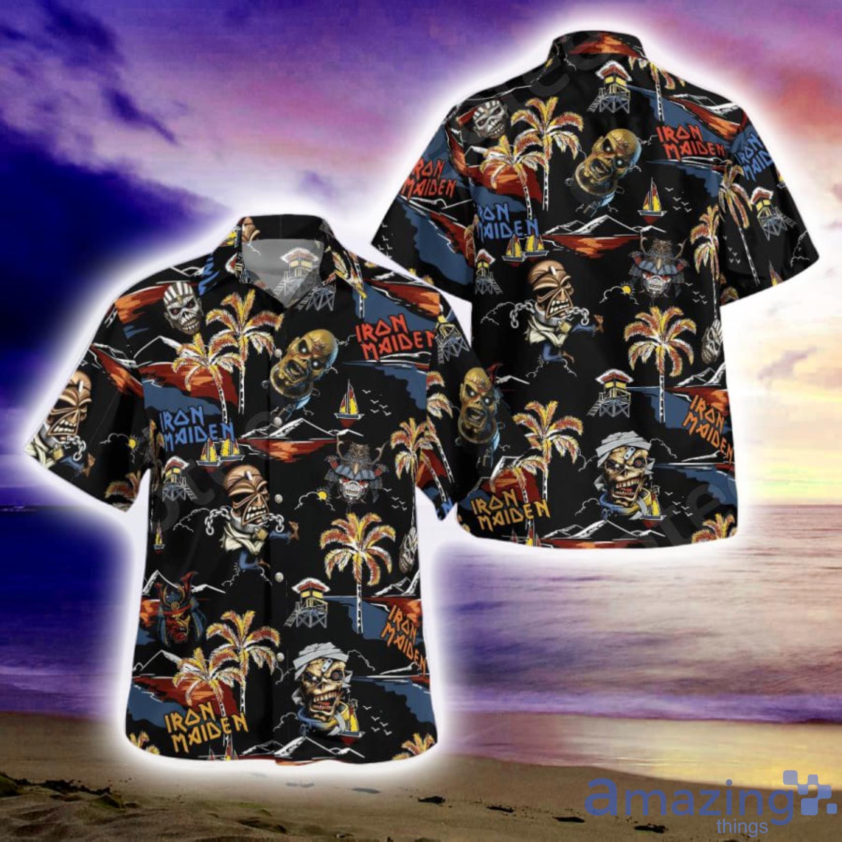 Iron Maiden Zombie Palm Tree Special Design Black Short Sleeve Hawaiian Shirt image Iron Maiden Zombie Palm Tree Special Design Black Short Sleeve Hawaiian Shirt Product Photo 4
