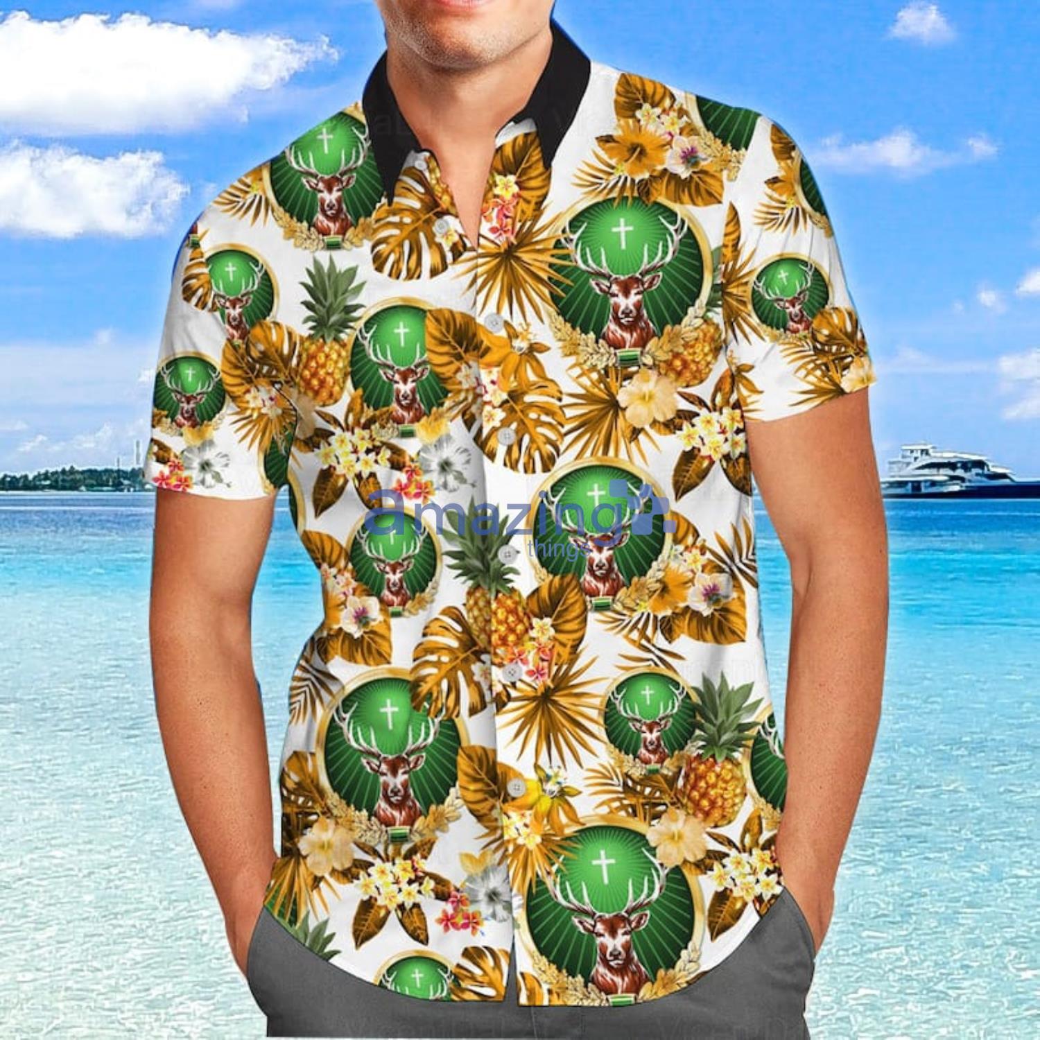 Jagermeister Pineapple Tropical Flower Summer Gift Hawaiian Shirt And Shorts Product Photo 1