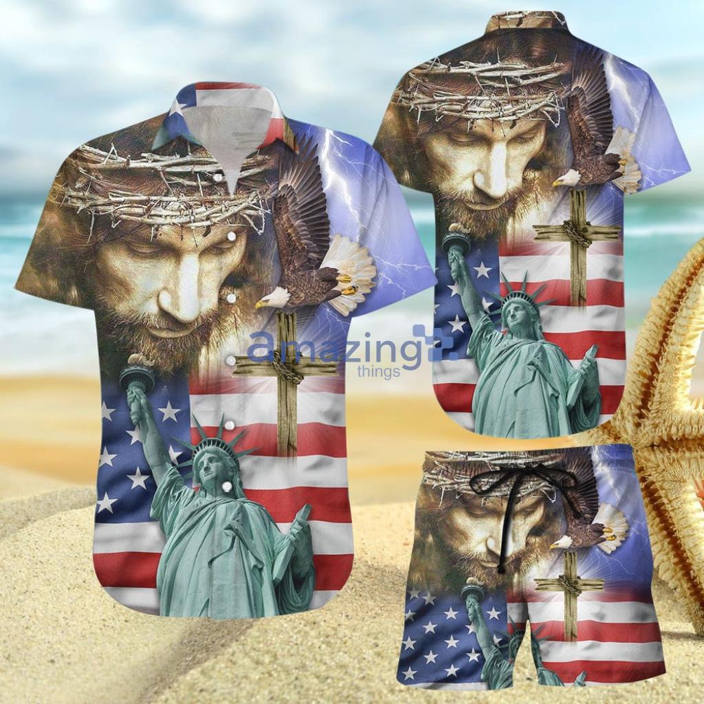 Jesus Hawaiian Shirt - Jesus USA Independent Day Hawaiian Shirt And Short - Jesus Hawaiian Shirt - Jesus USA Independent Day Hawaiian Shirt And Short