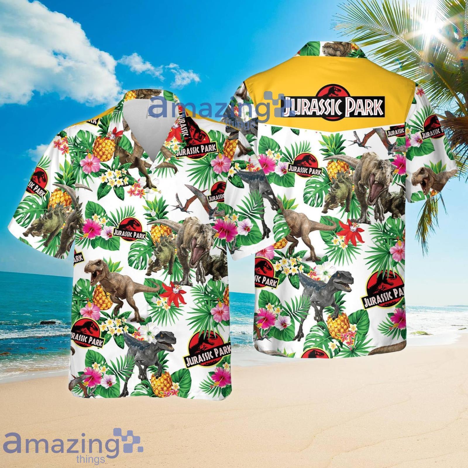 Jurassic Park Aloha Beach Pineapple Tropical Flower Summer Set Hawaiian Shirt And Shorts Product Photo 1