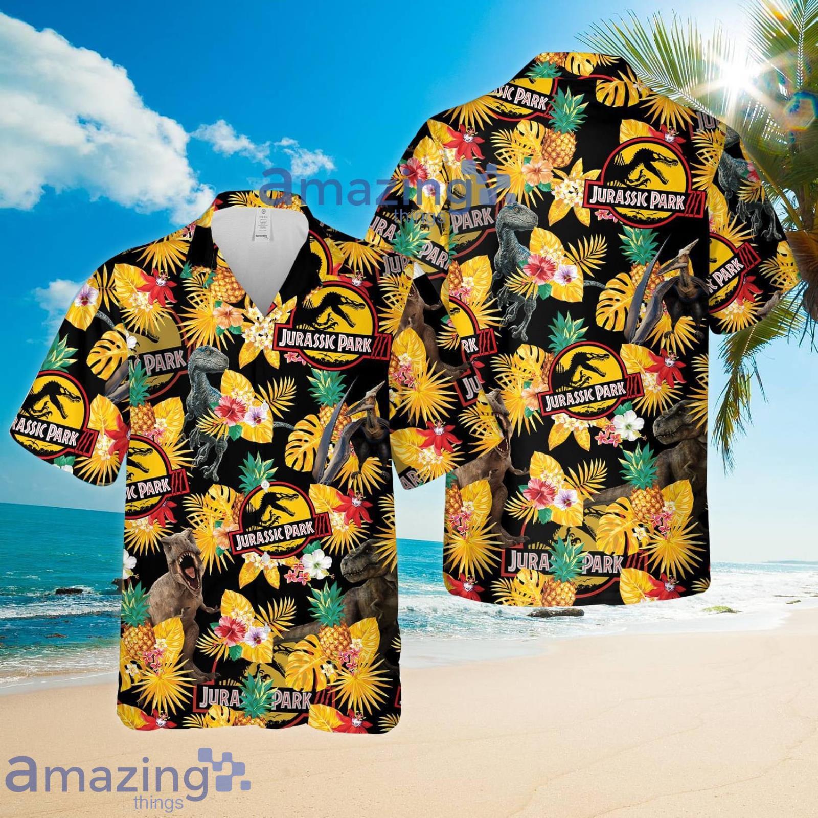 Jurassic Park Tropical Hawaii Beach Pineapple Tropical Flower Summer Set Hawaiian Shirt And Shorts Product Photo 1