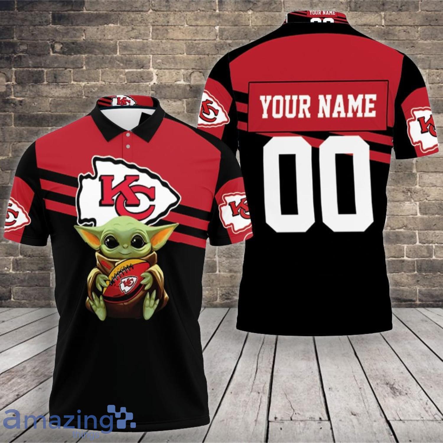 Kansas City Chiefs Baby Yoda Lover Baby Yoda Hug Chiefs Ball Logo Custom Name And Number Polo Shirt Product Photo 1