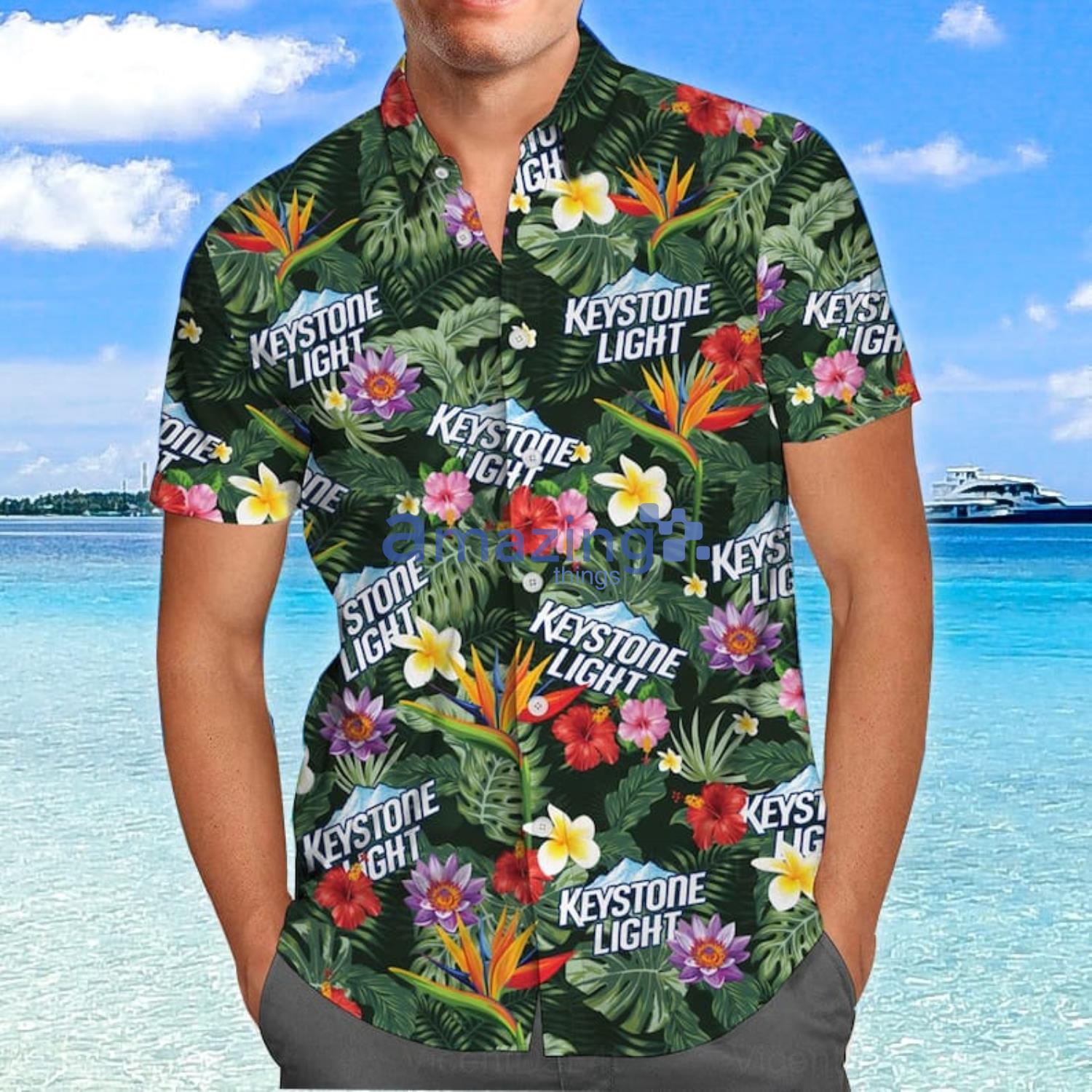 Keystone Light Floral Tropical Aloha Summer Gift Hawaiian Shirt And Shorts Product Photo 1