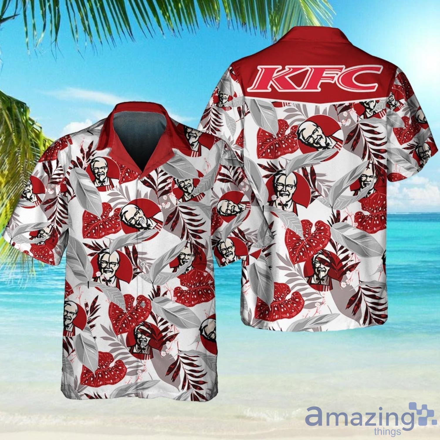 KFC Food Tropical Flower Pattern Short Sleeve Hawaiian Shirt And Beach Short Product Photo 1