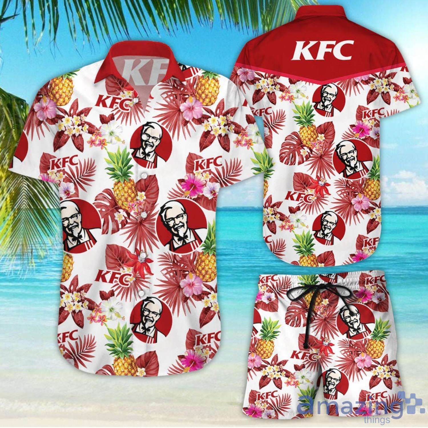 KFC pineapple kitchen Tropical Flower Aloha Hawaiian Shirt And Beach Short Set Product Photo 1