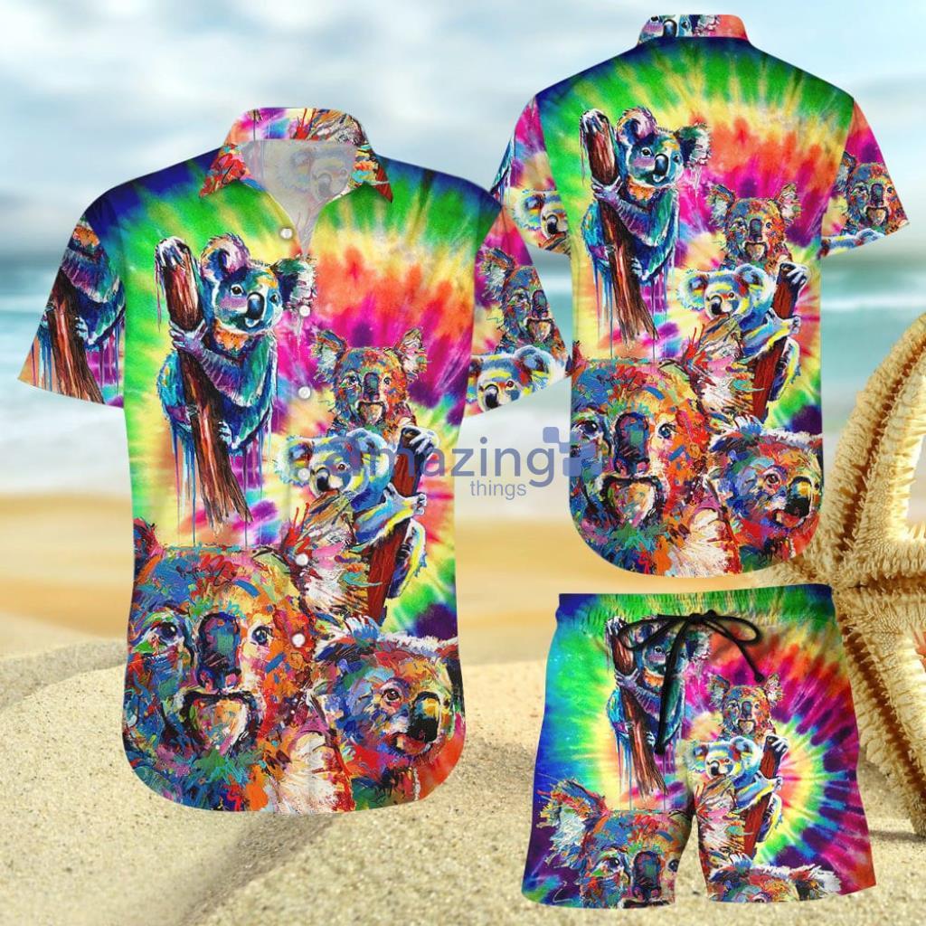 Koala Oil Painting Colorful Tiedye Hawaiian Shirt And Short - Koala Oil Painting Colorful Tiedye Hawaiian Shirt And Short