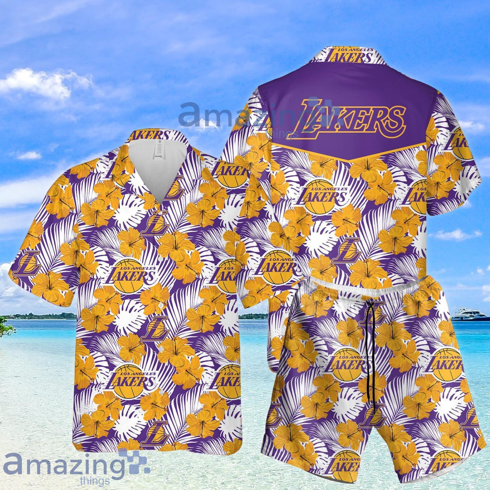 Lakers Hibiscus Summer Set Hawaiian Shirt And Shorts Product Photo 1
