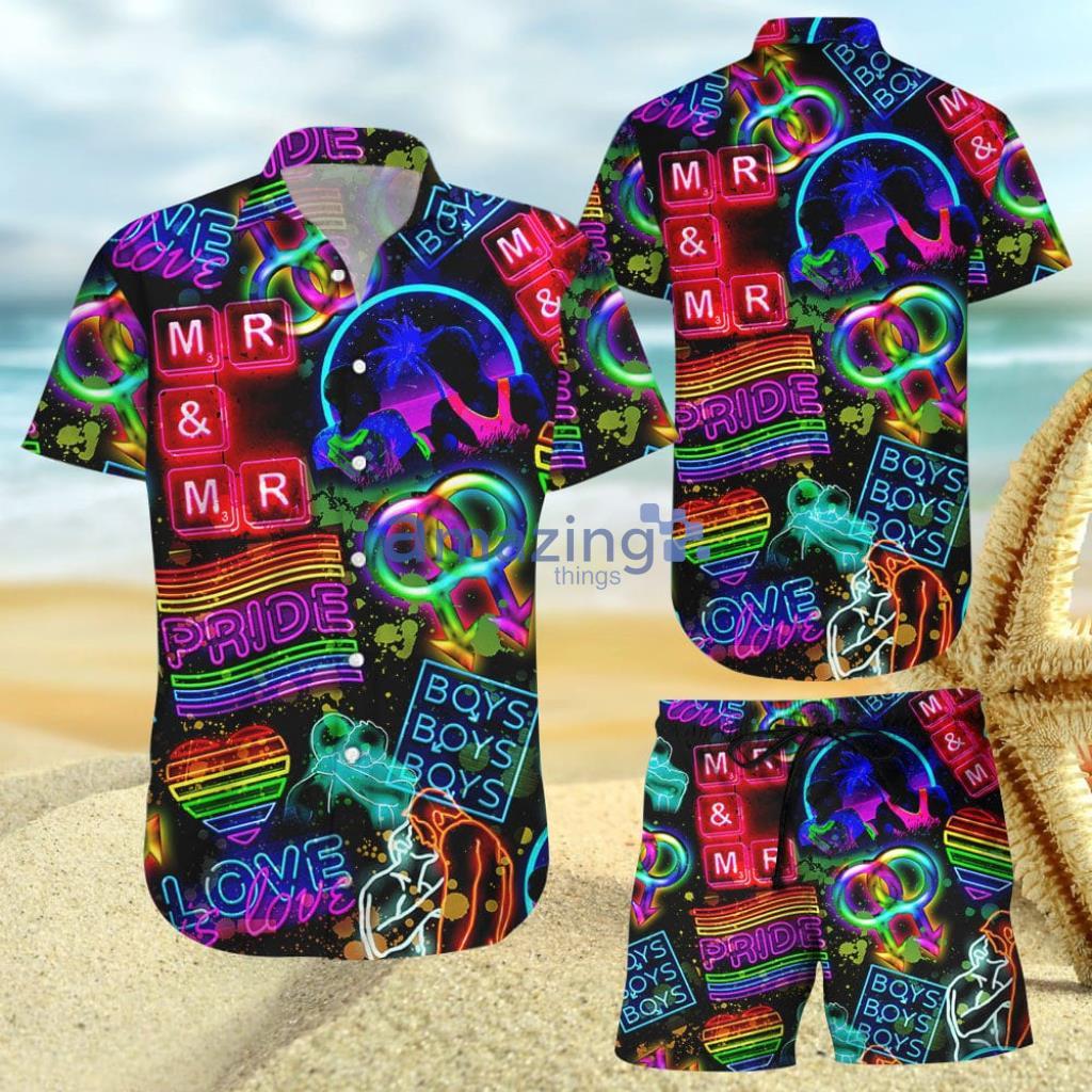 LGBT Gay Pride Neon Light Hawaiian Shirt And Short - LGBT Gay Pride Neon Light Hawaiian Shirt And Short
