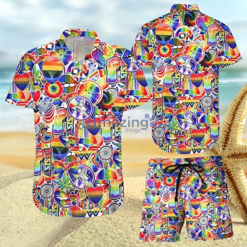 LGBT Hawaiian Shirt - LGBT Gay Pride Rainbow Stickers Hawaiian Shirt And Short - LGBT Hawaiian Shirt - LGBT Gay Pride Rainbow Stickers Hawaiian Shirt And Short