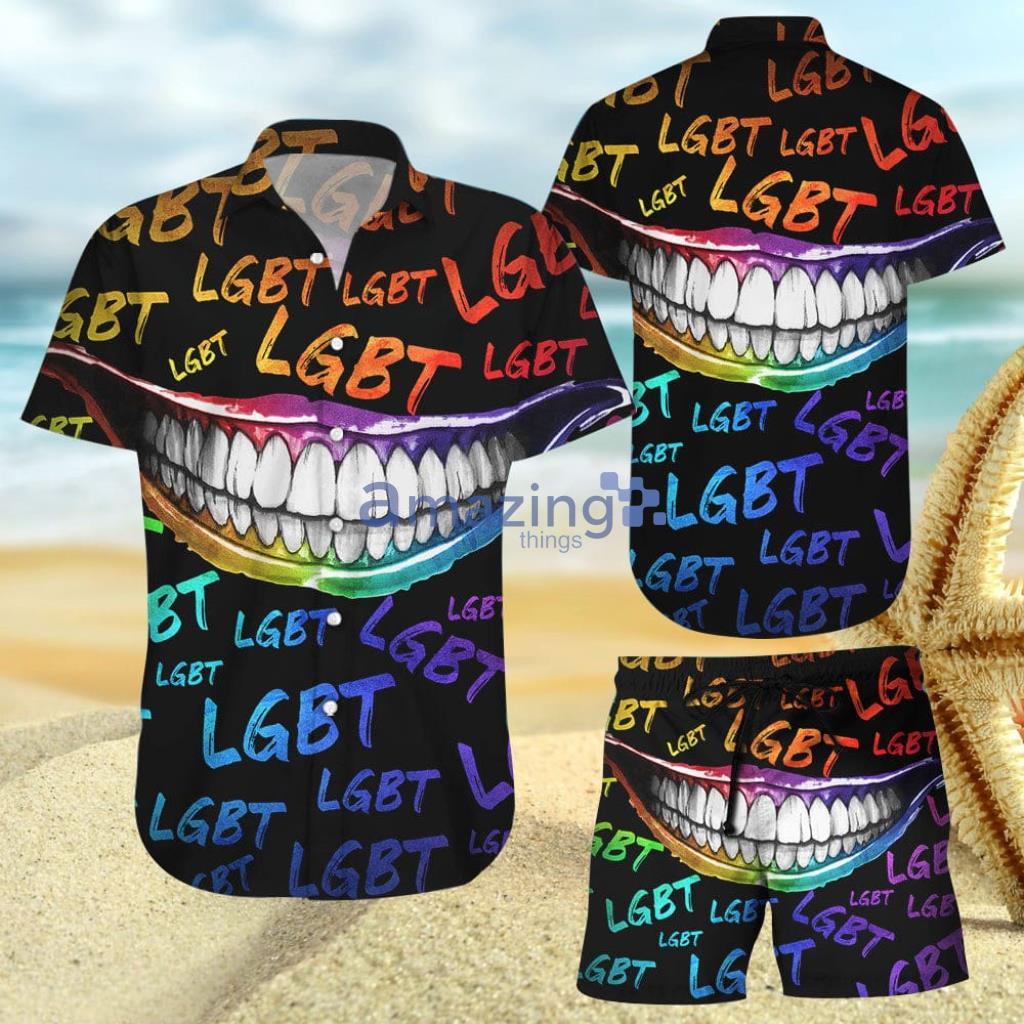 LGBT Lips Flag Rainbow Hawaiian Shirt And Short - LGBT Lips Flag Rainbow Hawaiian Shirt And Short