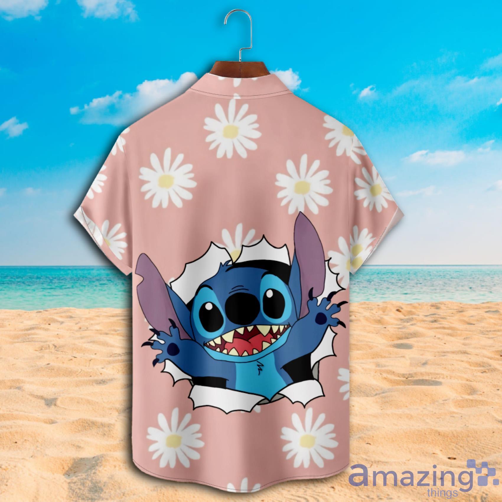 Lilo & Stitch Daisy Pattern Pink Short Sleeve Hawaiian Shirt Product Photo 1