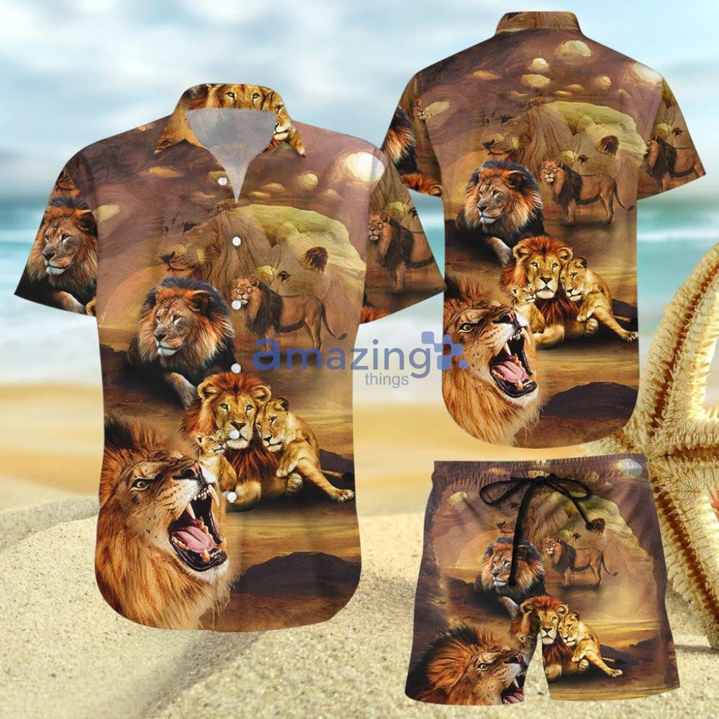 Lion Print Shirt - Vintage Lion Family At Sunset Hawaiian Shirt And Short - Lion Print Shirt - Vintage Lion Family At Sunset Hawaiian Shirt And Short
