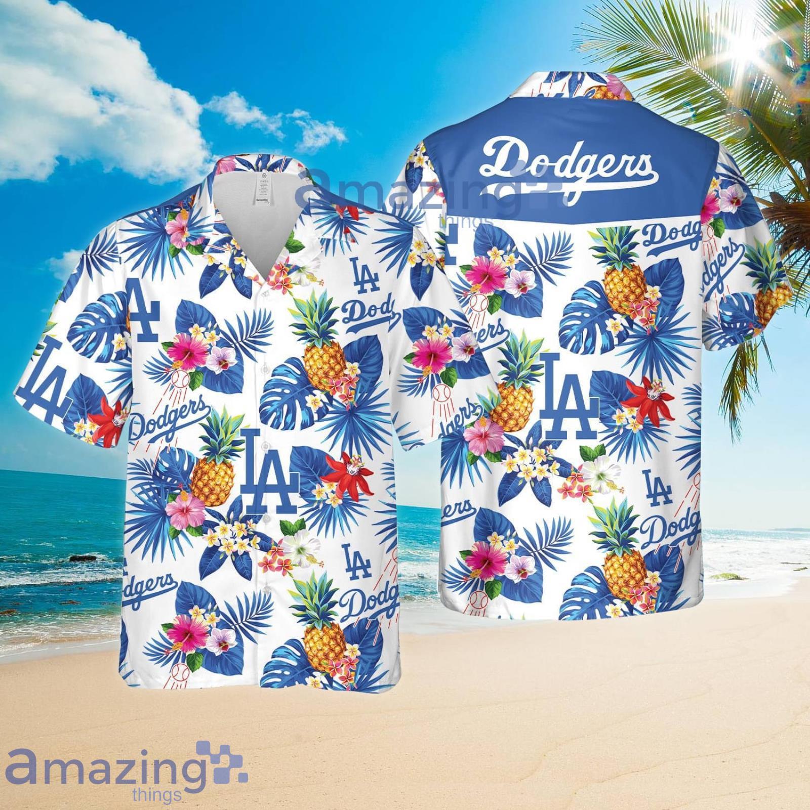 Aloha Beach Button Tee Shirt Los Angeles Dodgers Hawaiian Shirt Size S-5XL