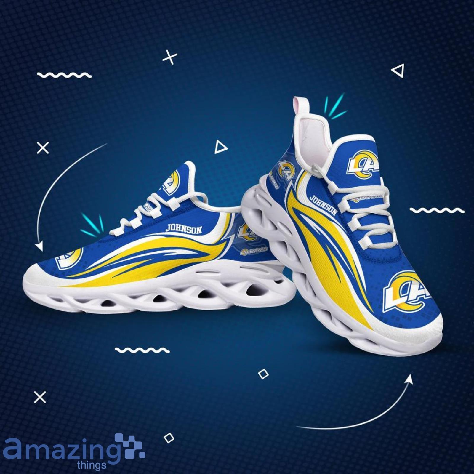 Personalize NFL Los Angeles Rams Blue Golden Max Soul Running Shoes -  T-shirts Low Price