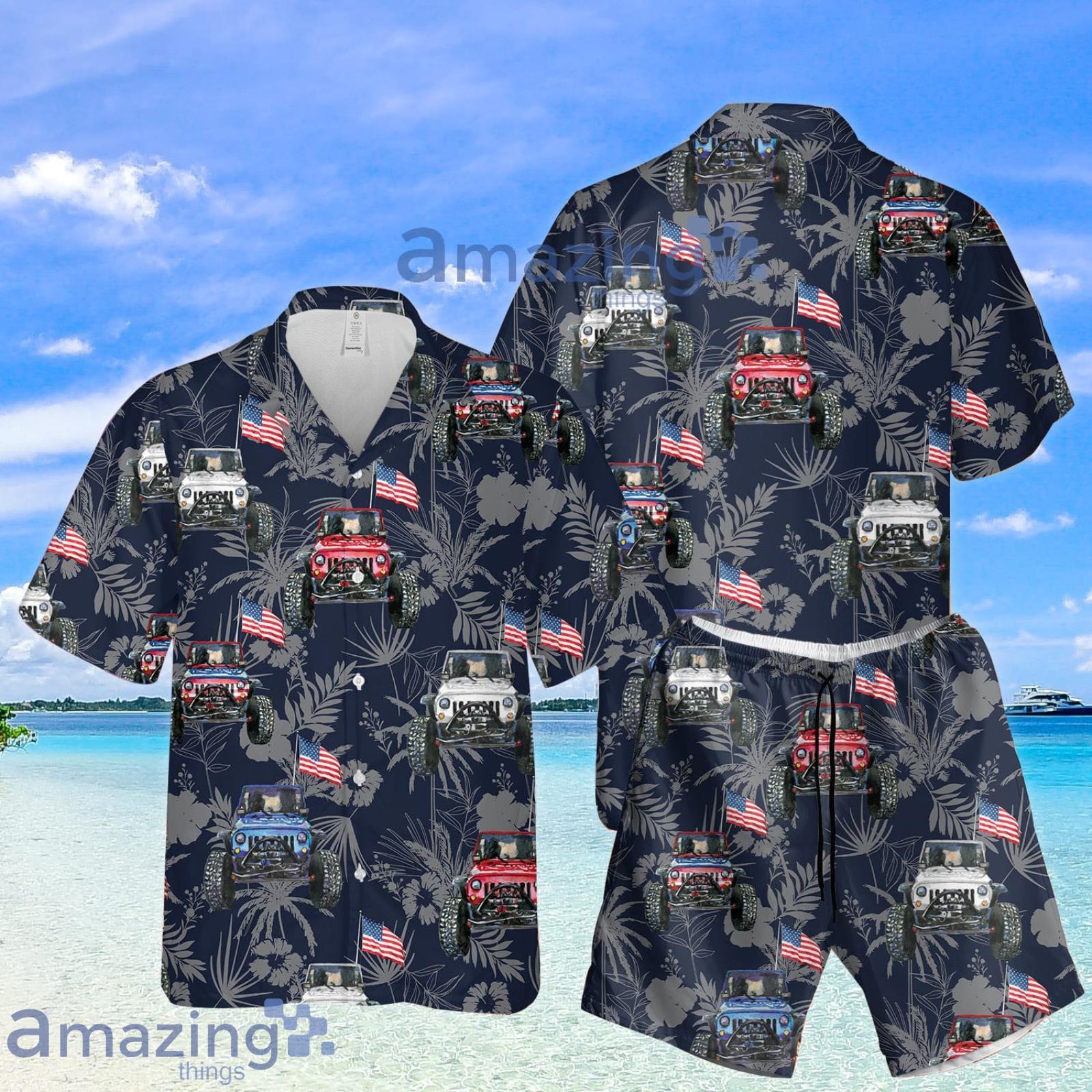 Love Jeep Car American Flag Summer Set Hawaiian Shirt And Shorts Product Photo 1