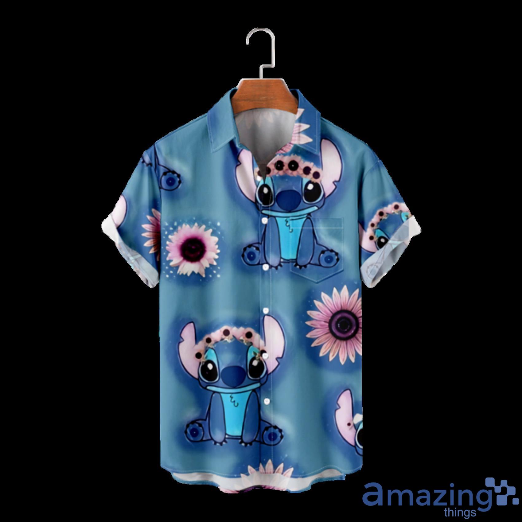 Lovely Disney Lilo & Stitch And Pink Flowers Short Sleeve Hawaiian Shirt Product Photo 1