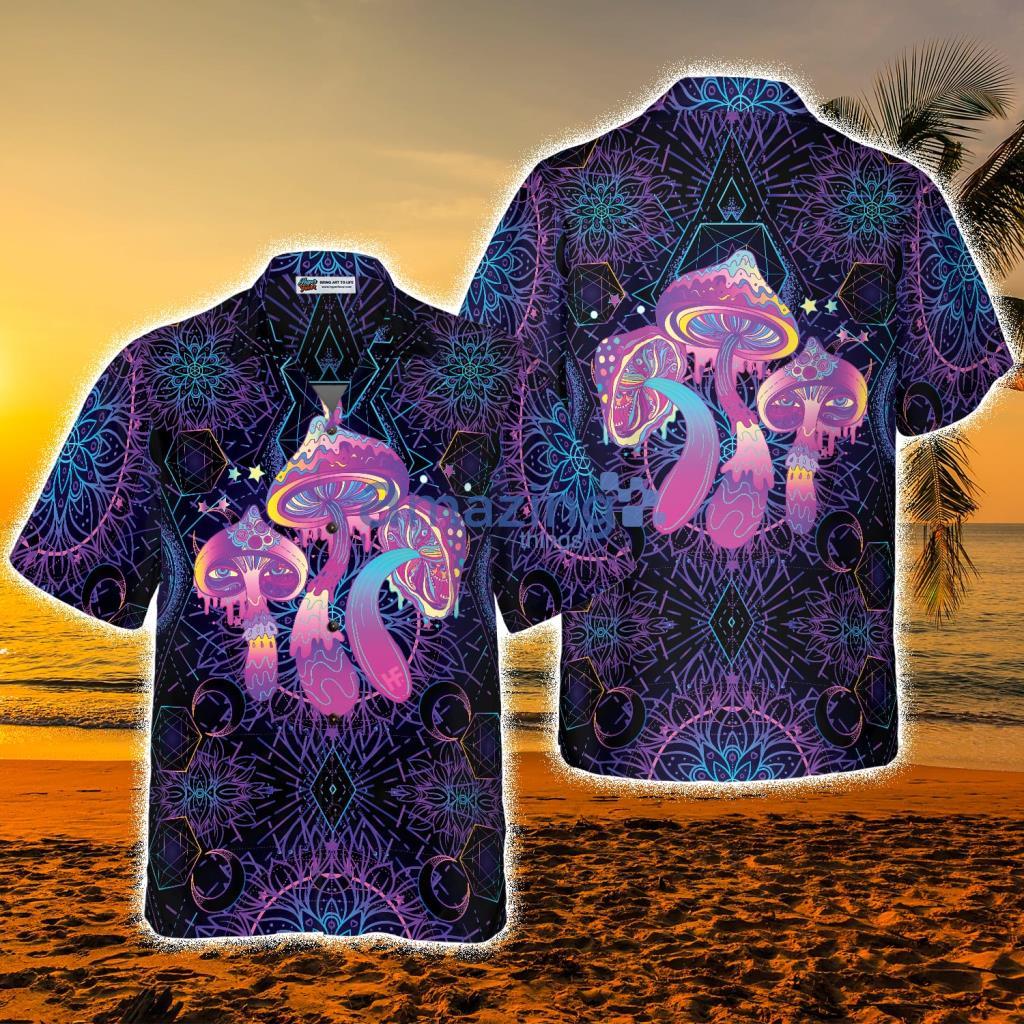 Magic Mushrooms Over Sacred Geometry Tropical Hawaiian Shirt - Magic Mushrooms Over Sacred Geometry Tropical Hawaiian Shirt