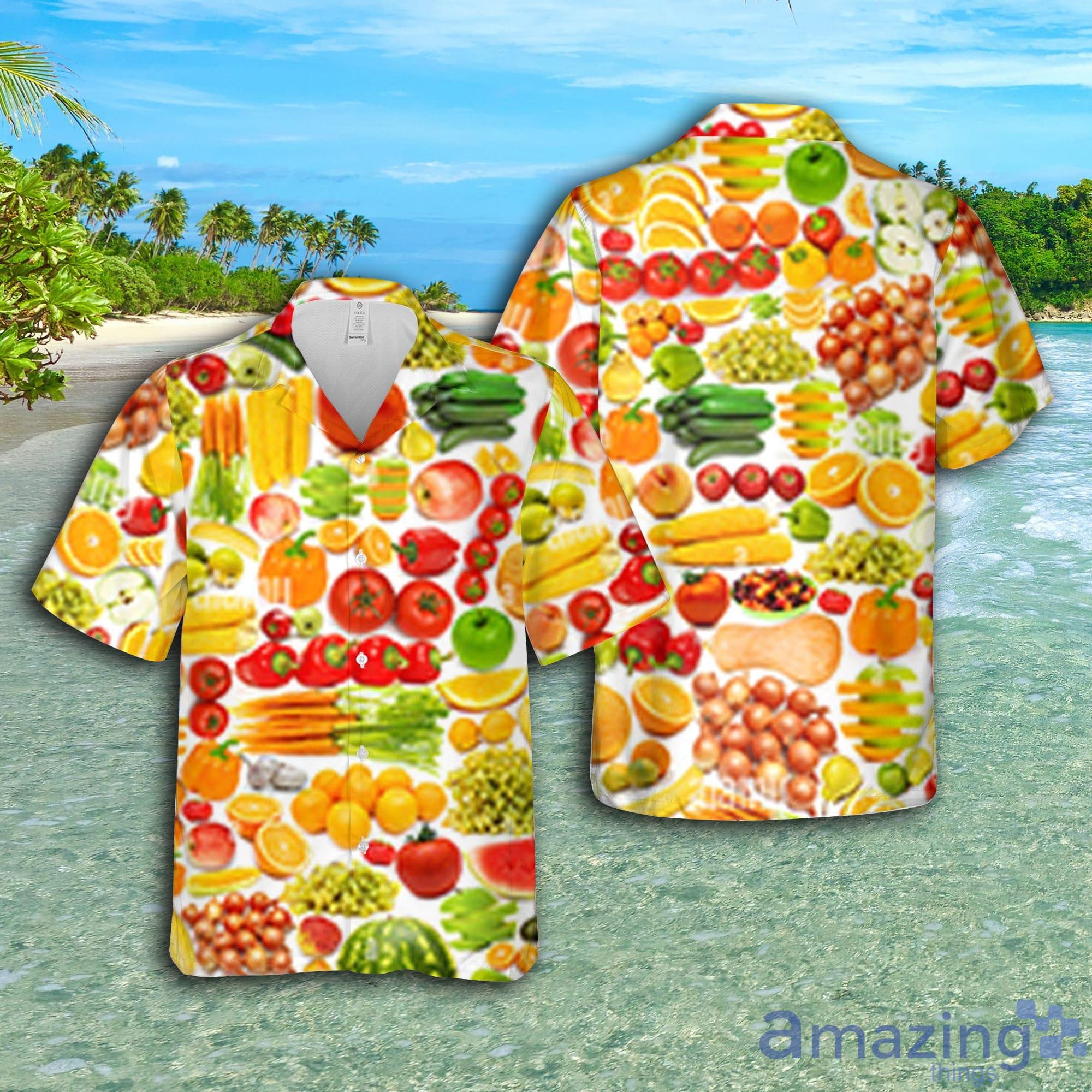 Many Fruits And Vegetables Short Sleeve AOP Hawaiian Shirt For Summer Product Photo 1