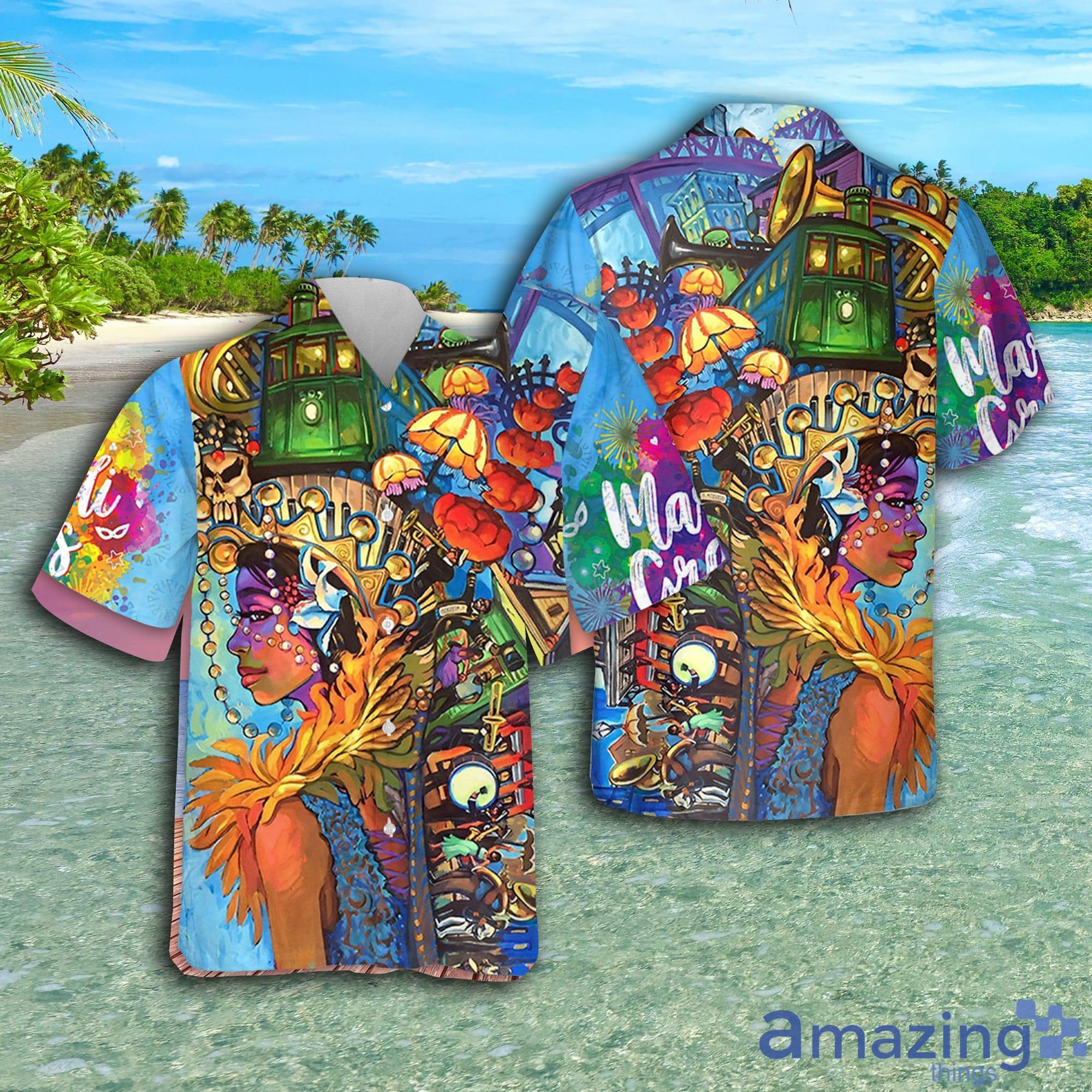 Mardi Gras Girl Short Sleeve Hawaiian Shirt For Men And Women