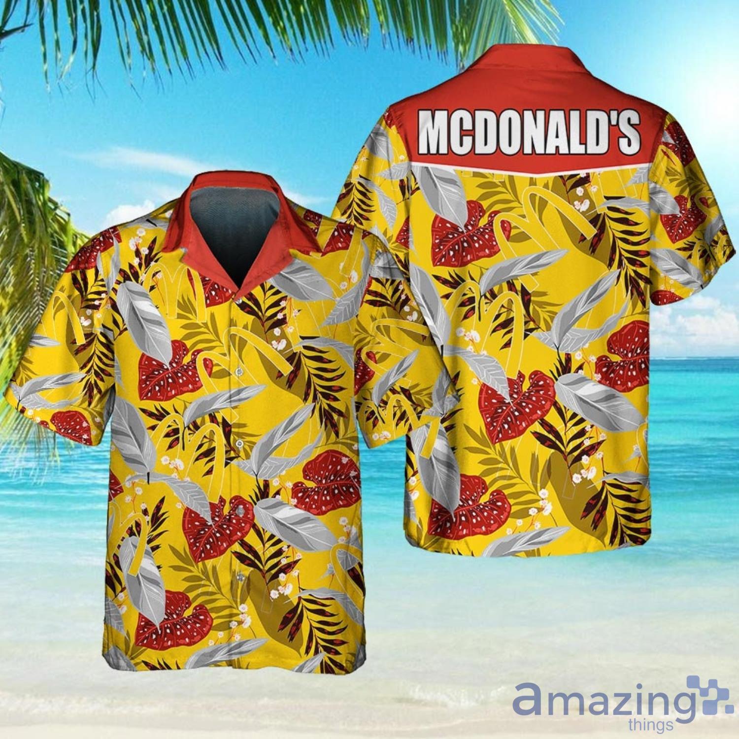 McDonald's Food Tropical Yellow Flower Aloha Hawaiian Shirt And Beach Short Set Product Photo 1
