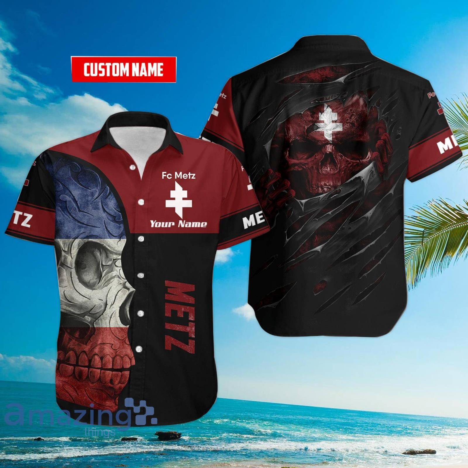Metz Flag Skull Custom Name 3D Hawaiian Shirt For Fans Product Photo 1 Metz Flag Skull Custom Name 3D Hawaiian Shirt For Fans Product Photo 1