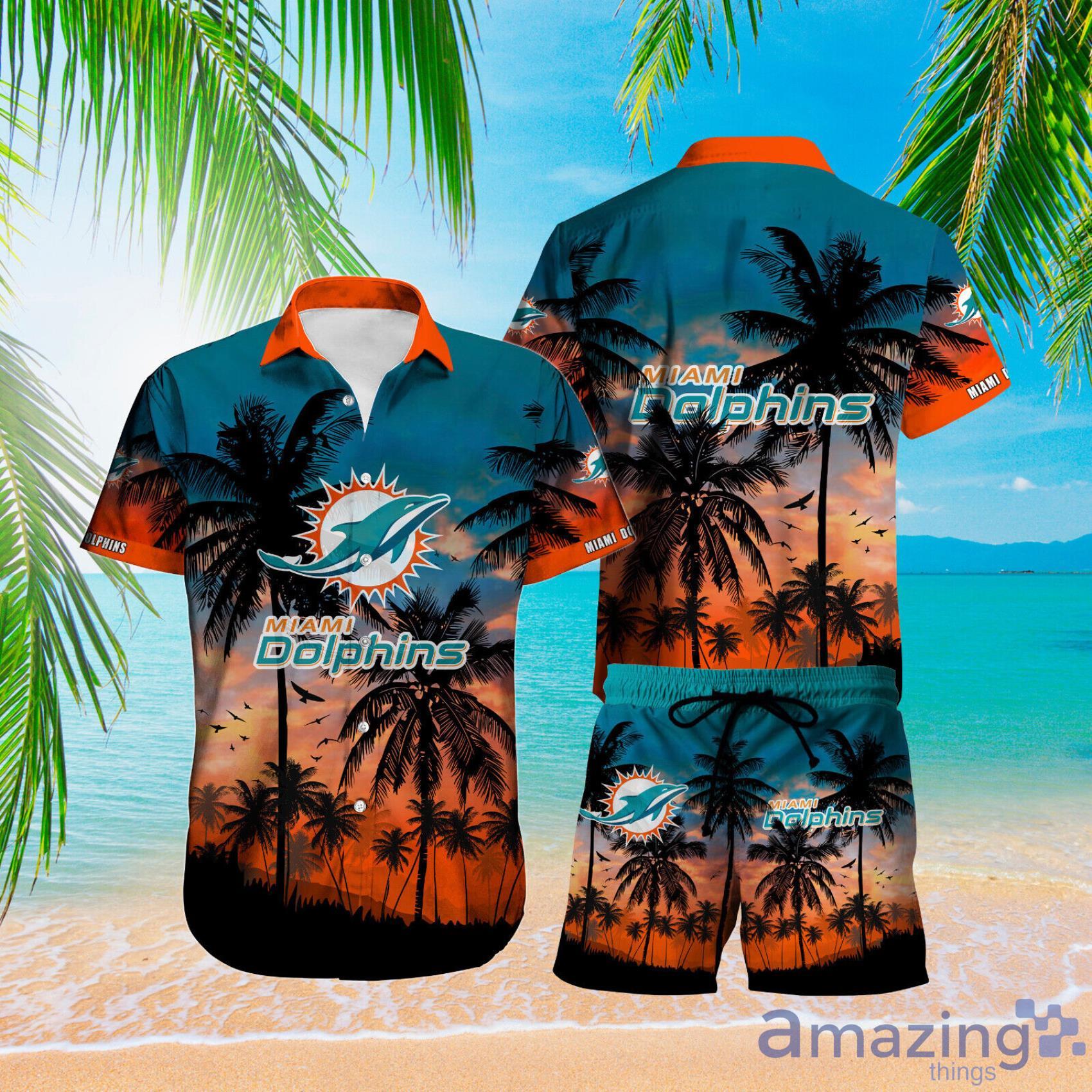 Miami Dolphins Men's 2 Piece Hawaiian Top Set Beach Lightweight Outfits  Gift