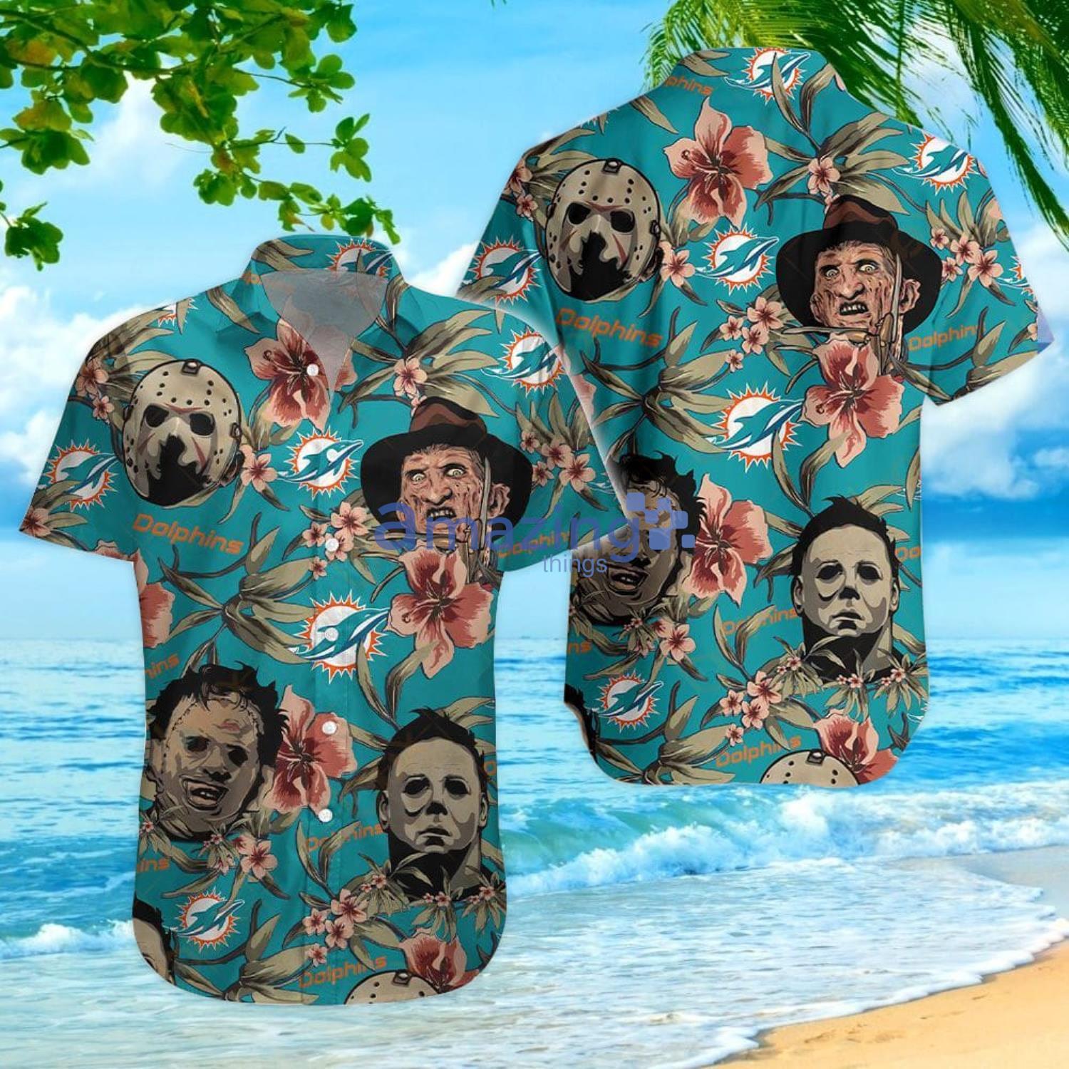 Miami Dolphins Horror Movie Character Halloween Gift Men And Women Hawaiian  Shirt