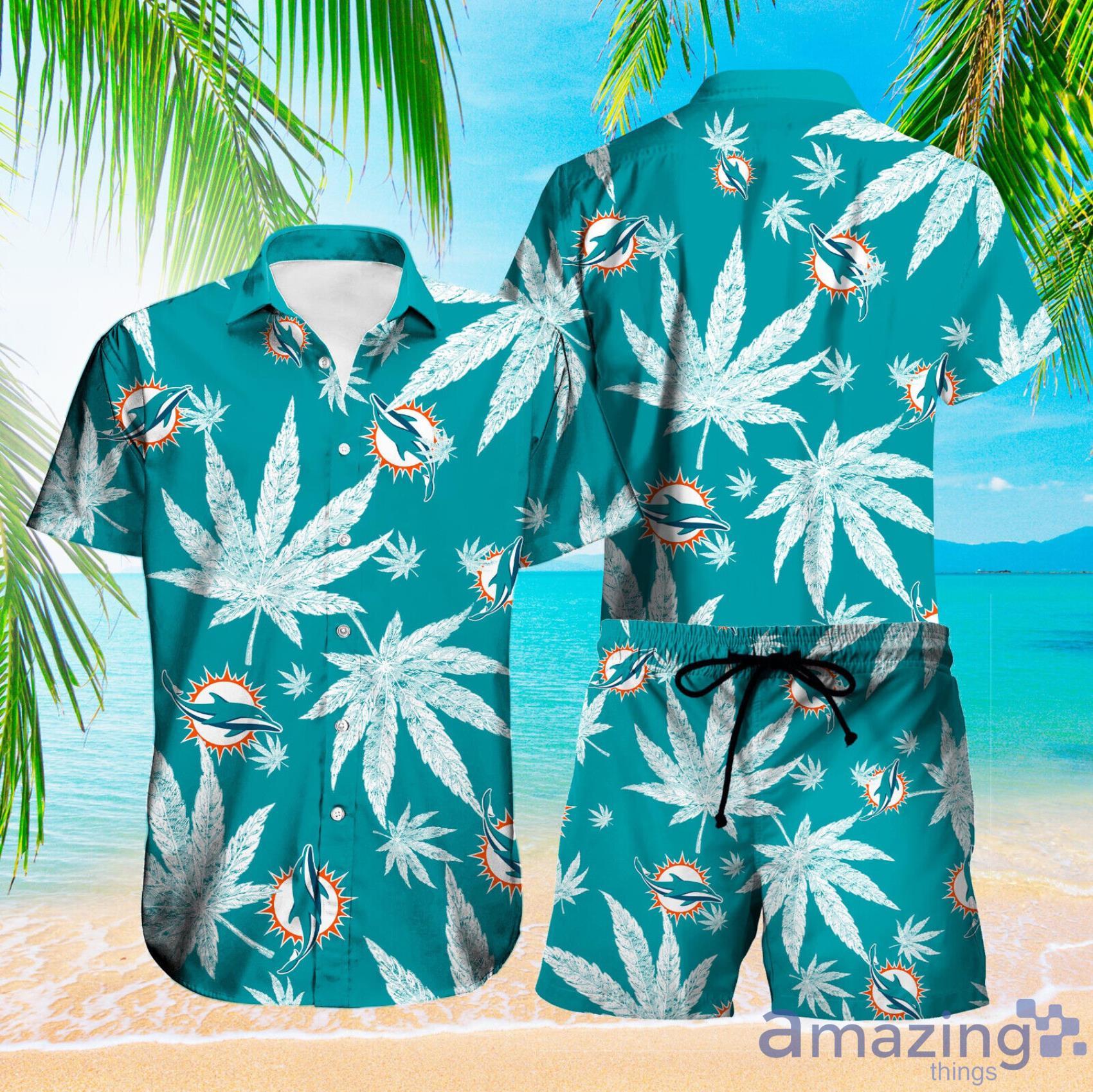 Miami Dolphins Weead Leaves Pattern Short Sleeve Hawaiian Shirt