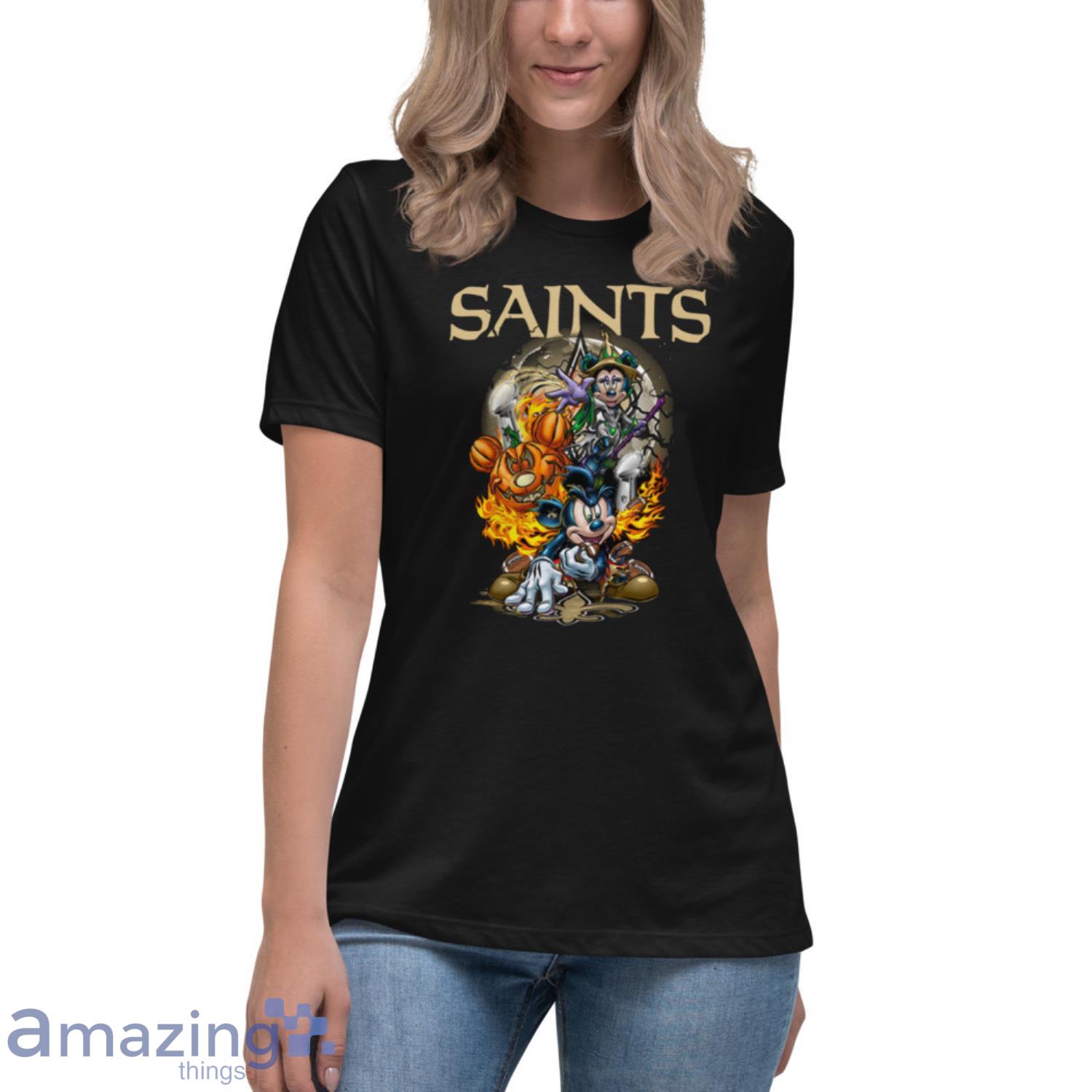 Mickey Mouse Pumpkin Halloween Vince Lombardi Trophy New Orleans Saints T- Shirt - TeeNavi