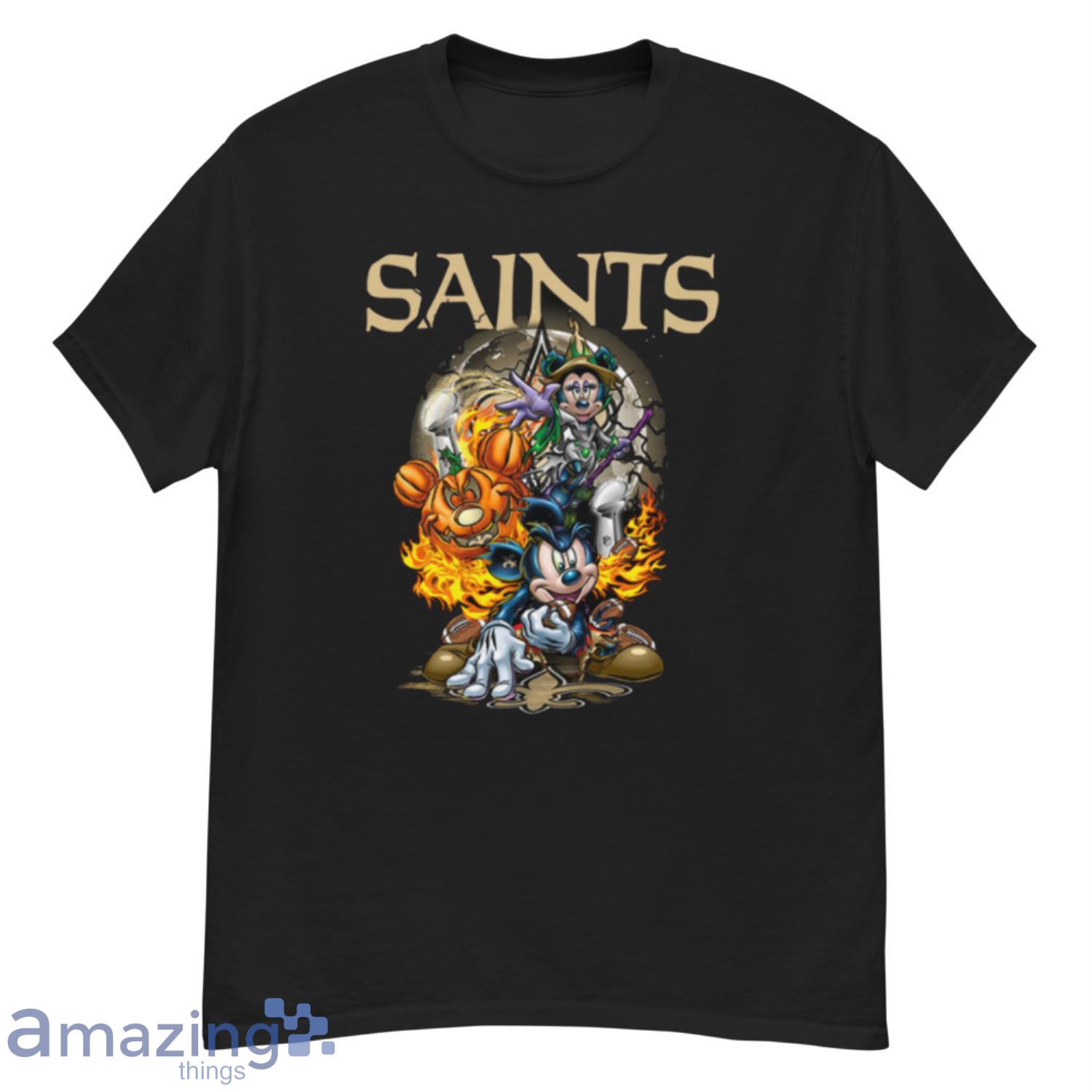 Mickey Mouse Pumpkin Halloween Vince Lombardi Trophy New Orleans Saints T- Shirt - TeeNavi