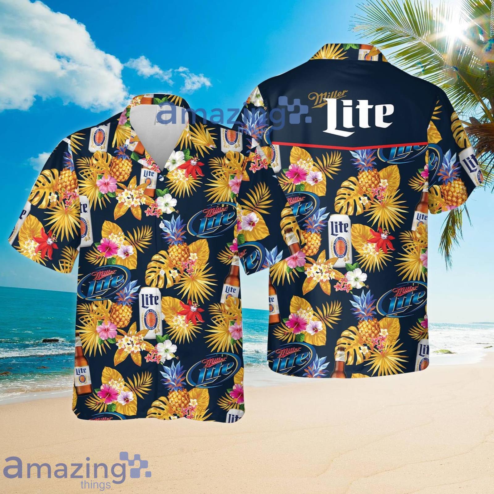 Miller Lite Drinking Lovers Pineapple Tropical Flower Summer Set Hawaiian Shirt And Shorts Product Photo 1