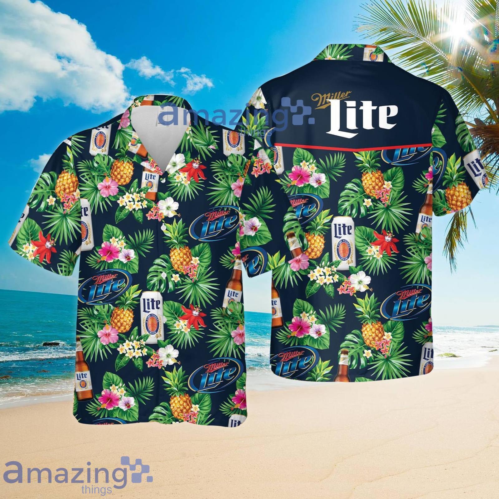 Miller Lite Hawaii Style Pineapple Tropical Flower Summer Set Hawaiian Shirt And Shorts Product Photo 1
