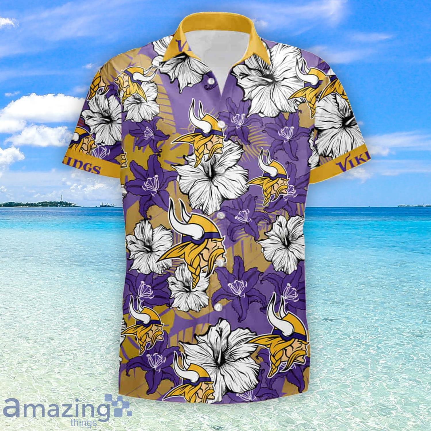 Minnesota Vikings Flower Pattern Hawaii Summer Hawaiian Shirt And Short