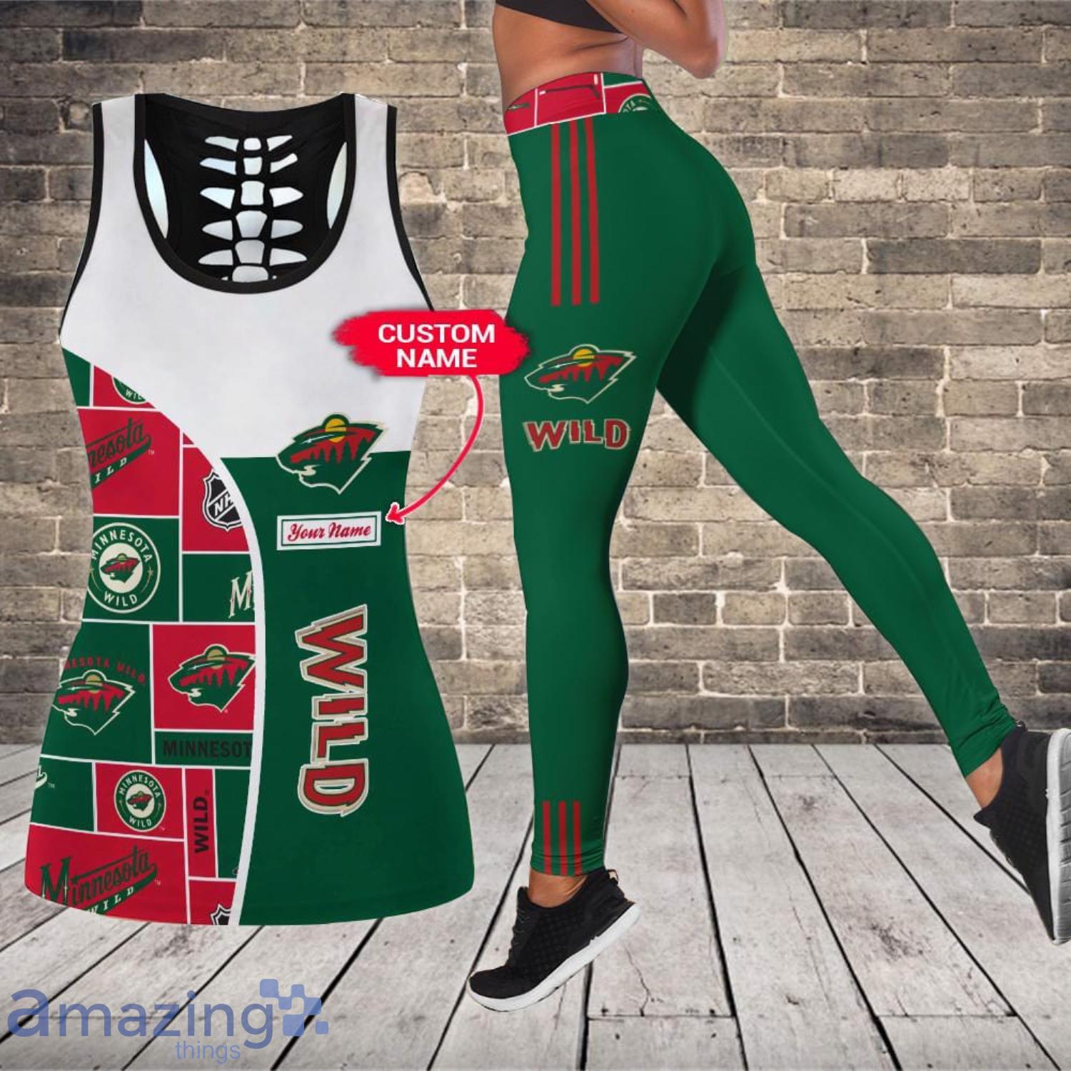 Minnesota Wild Custom Name Leggings And Hollow Tank Top For Women Product Photo 1