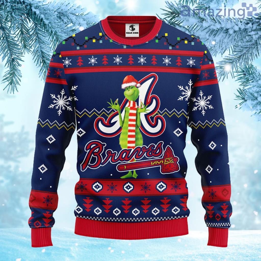 MLB Atlanta Braves Funny Grinch Christmas Ugly Sweater For Fans - 1