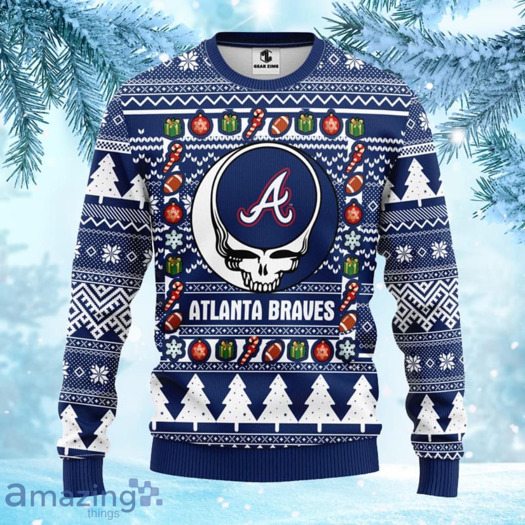 MLB Atlanta Braves Grateful Dead Ugly Christmas Fleece Sweater For Fans - 1