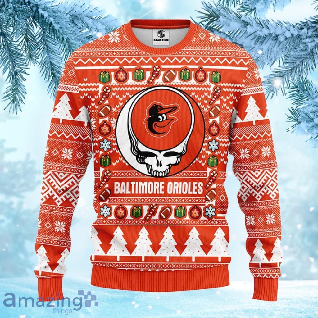 MLB Baltimore Orioles Grateful Dead Ugly Christmas Fleece Sweater For Fans - 1