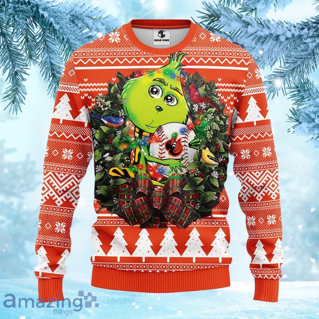 MLB Baltimore Orioles Grinch Hug Christmas Ugly Sweater For Fans - 1