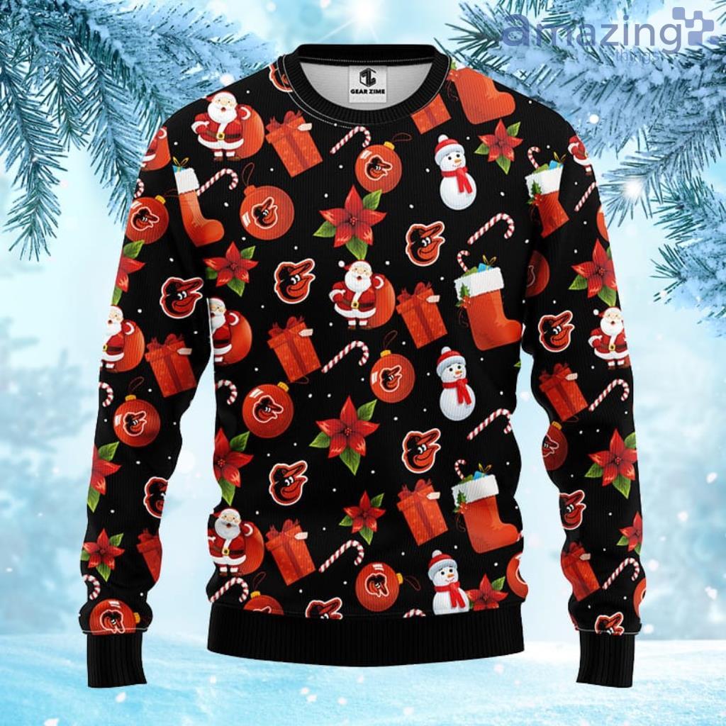 MLB Baltimore Orioles Santa Claus Snowman Christmas Ugly Sweater For Fans - 1 MLB Baltimore Orioles Santa Claus Snowman Christmas Ugly Sweater For Fans - 1