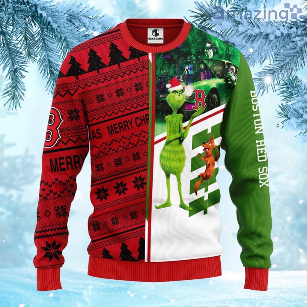 MLB Boston Red Sox Grinch And Scooby-Doo Christmas Ugly Sweater For Fans - 1