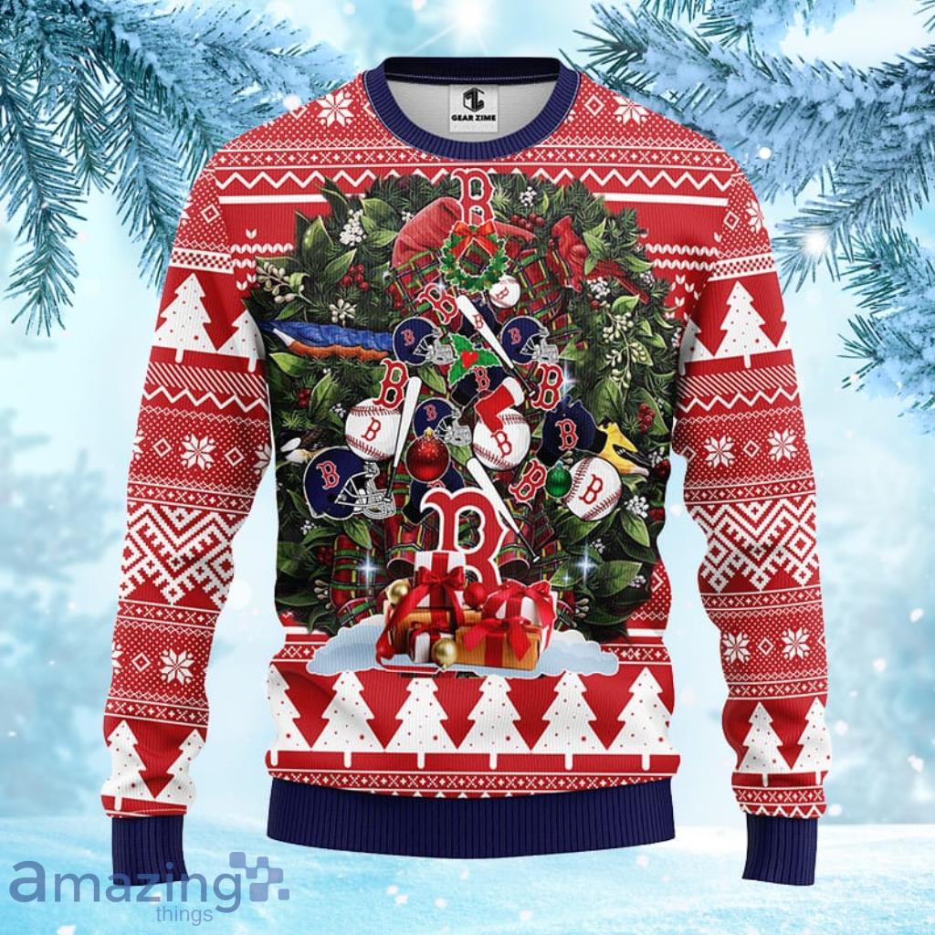 MLB Boston Red Sox Tree Ugly Christmas Fleece Sweater For Fans - 1