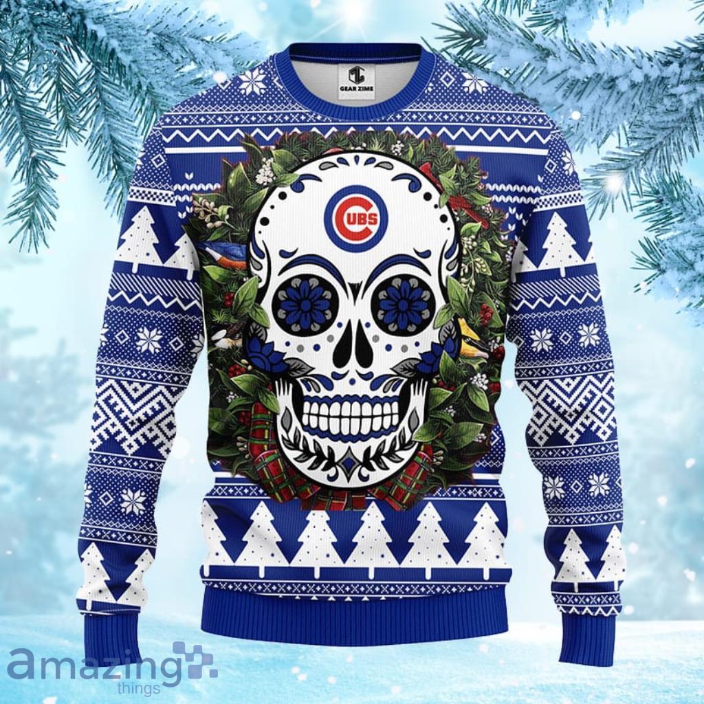 MLB Chicago Cubs Skull Flower Ugly Christmas Ugly Sweater For Fans - 1