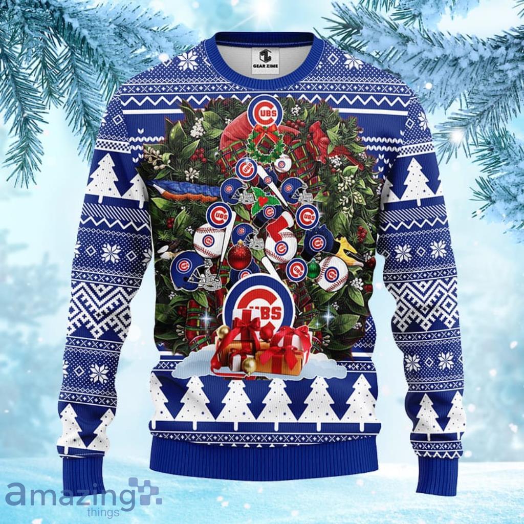MLB Chicago Cubs Tree Ugly Christmas Fleece Sweater For Fans - 1
