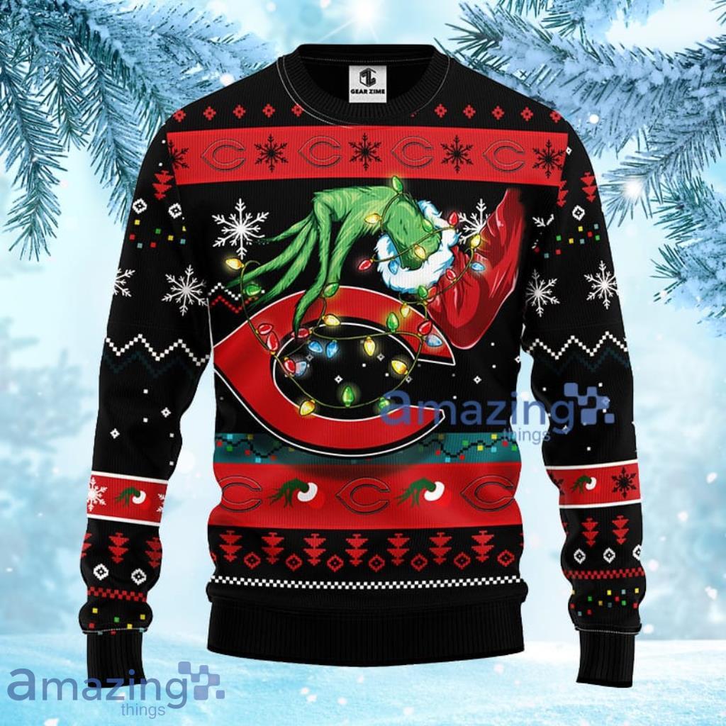 MLB Cincinnati Reds Funny Grinch Christmas Ugly Sweater For Fans - 1