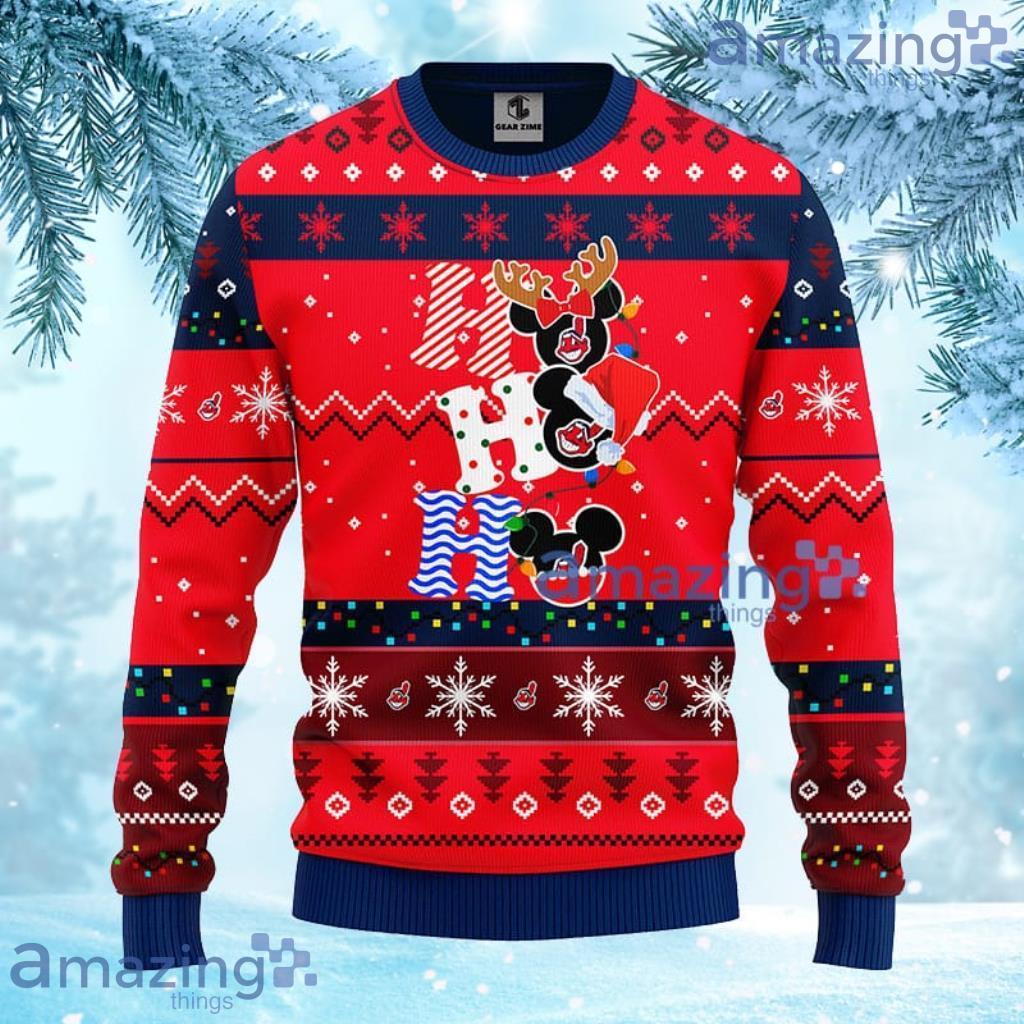 MLB Cleveland Indians HoHoHo Mickey Christmas Ugly Sweater For Fans - 1 MLB Cleveland Indians HoHoHo Mickey Christmas Ugly Sweater For Fans - 1