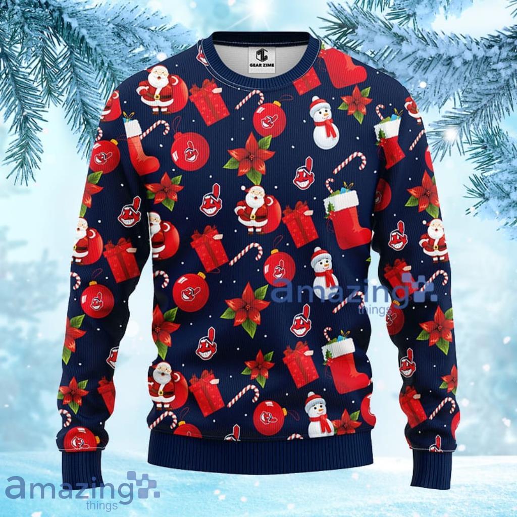 MLB Cleveland Indians Santa Claus Snowman Christmas Ugly Sweater For Fans - 1