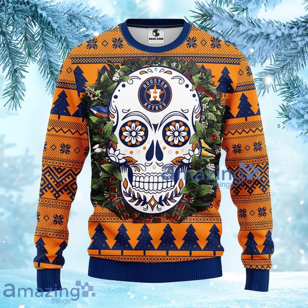 MLB Houston Astros Skull Flower Ugly Christmas Ugly Sweater For Fans - 1