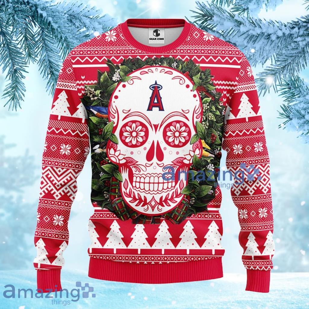 MLB Los Angeles Angels Skull Flower Ugly Christmas Ugly Sweater For Fans - 1
