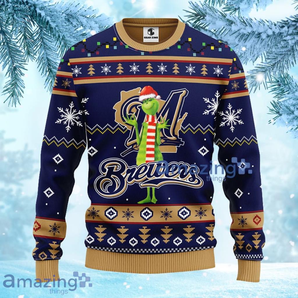 Milwaukee Brewers Funny Grinch Christmas Ugly Sweater - Shibtee