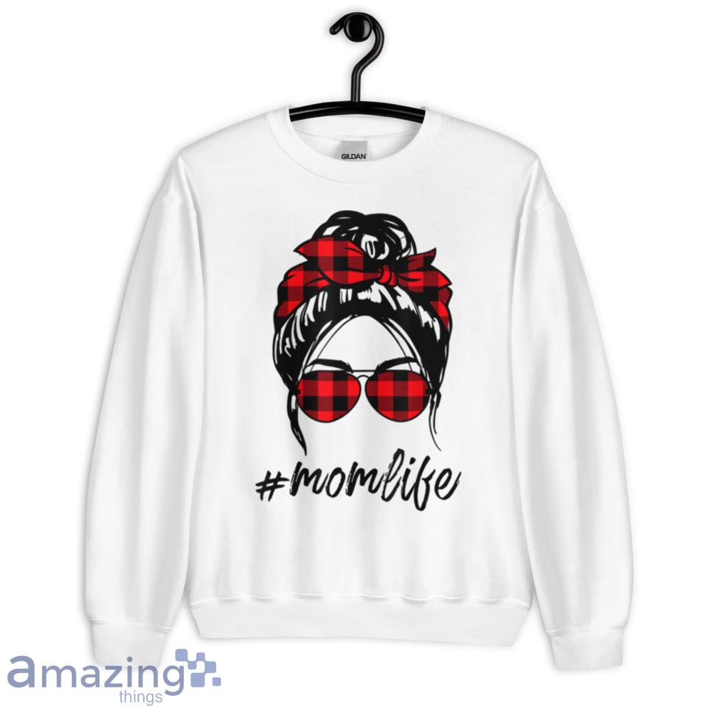 Mom Life Messy Bun Hair Leopard Plaid Momlife Mother's Day T Shirt image Mom Life Messy Bun Hair Leopard Plaid Momlife Mothers Day T-Shirt - Unisex Heavy Blend Crewneck Sweatshirt